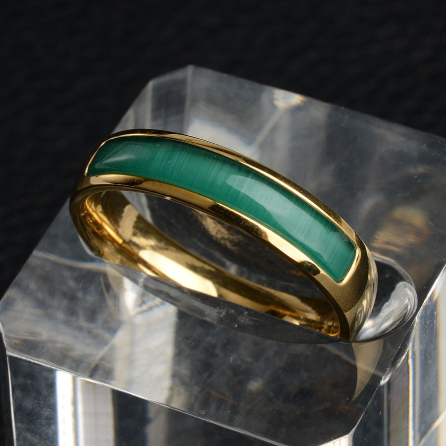 Bague œil de chat vert, incrustation de pierres précieuses, bague en or de Style Vintage