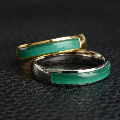 Bague œil de chat vert, incrustation de pierres précieuses, bague en or de Style Vintage