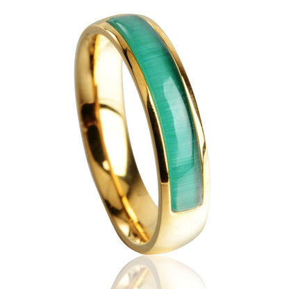 Bague œil de chat vert, incrustation de pierres précieuses, bague en or de Style Vintage