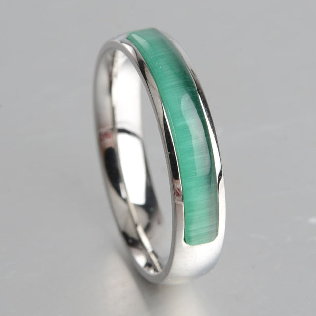 Bague œil de chat vert, incrustation de pierres précieuses, bague en or de Style Vintage