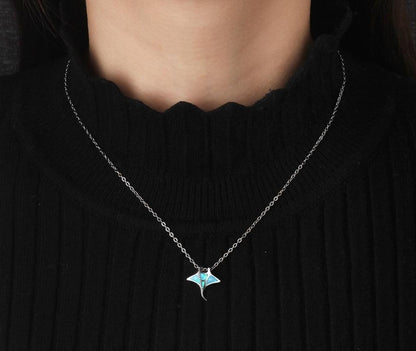 Mantarochen-Anhänger aus 925er-Sterlingsilber, blauer Opal, Haifisch, Stachelrochen-Anhänger, Halskette für Frauen, lange Gliederkette, 925er-Silberschmuck, Geschenk