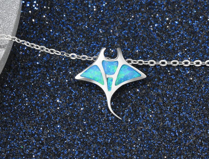 Mantarochen-Anhänger aus 925er-Sterlingsilber, blauer Opal, Haifisch, Stachelrochen-Anhänger, Halskette für Frauen, lange Gliederkette, 925er-Silberschmuck, Geschenk