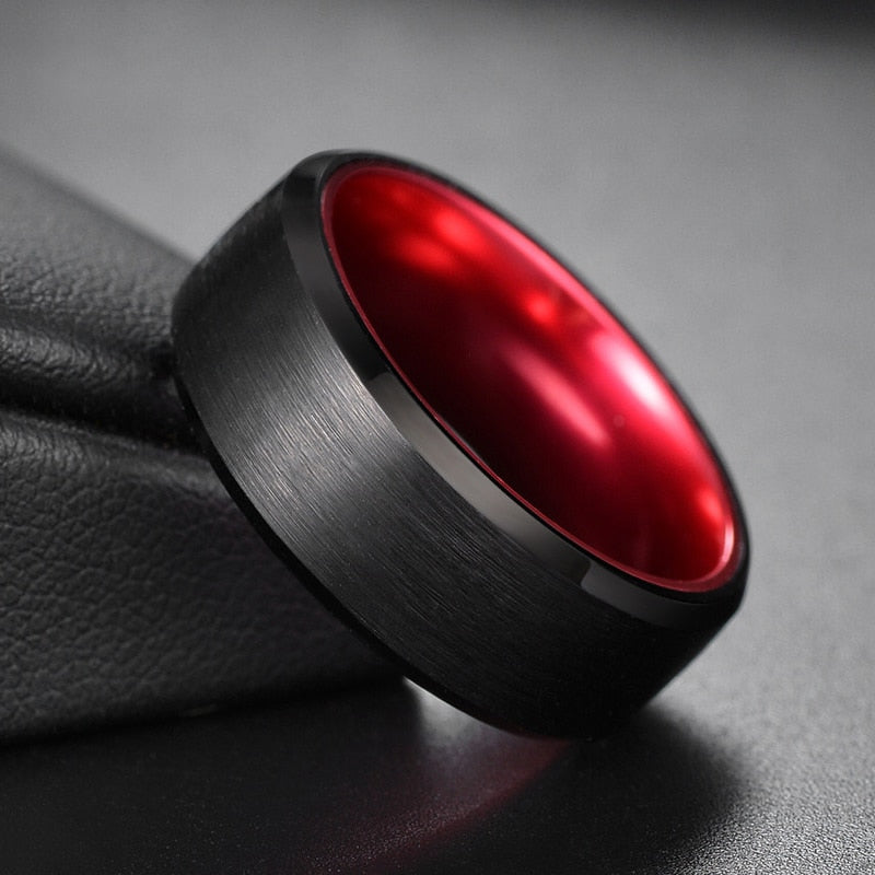 Black Men's Ring in Red Tungsten