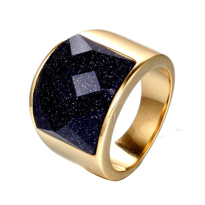 Blue Goldstone Ring Sparkly Gemstone Inlay Ring