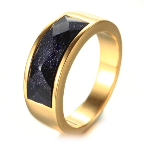 Blue Goldstone Ring Sparkly Gemstone Inlay Ring