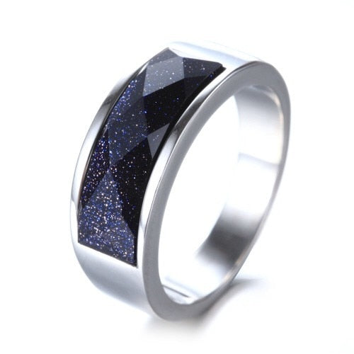 Blue Goldstone Ring Sparkly Gemstone Inlay Ring