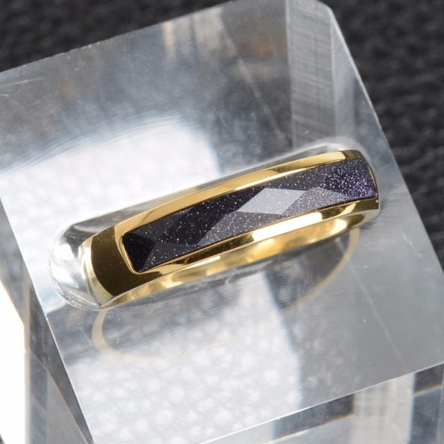 Blue Goldstone Ring Sparkly Gemstone Inlay Ring