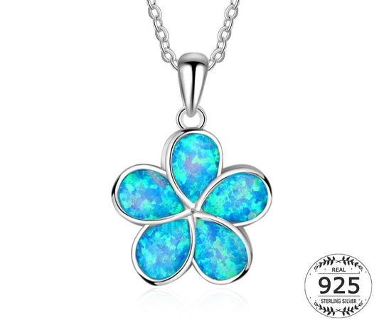 Neue 925 Sterling Silber Blau Opal Große Gänseblümchen Blume Anhänger Halsketten für Frauen Lange Link Kette 925 Silber Schmuck