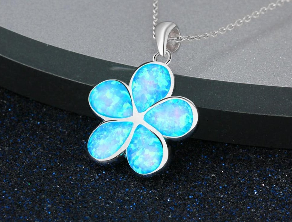 Neue 925 Sterling Silber Blau Opal Große Gänseblümchen Blume Anhänger Halsketten für Frauen Lange Link Kette 925 Silber Schmuck