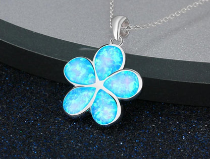 Neue 925 Sterling Silber Blau Opal Große Gänseblümchen Blume Anhänger Halsketten für Frauen Lange Link Kette 925 Silber Schmuck