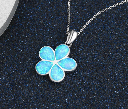 Neue 925 Sterling Silber Blau Opal Große Gänseblümchen Blume Anhänger Halsketten für Frauen Lange Link Kette 925 Silber Schmuck