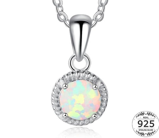 925 Sterling Silver Opal Pendant Necklace For Women Natural Stone Solitaire Necklace Colares Link Chains Necklace