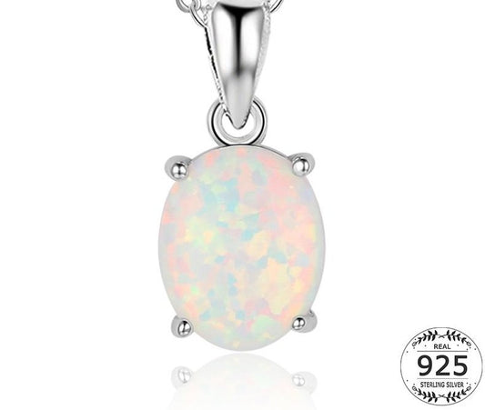 Zierliche Opal-Halskette aus 925er-Sterlingsilber für Damen, baumelnde Charm-Ketten, Halsketten-Anhänger, große Stein-Solitär-Halskette