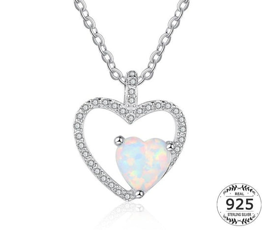 Micro Pave Zirkonia Herz Halskette Anhänger Damen 925 Sterling Silber Opal Solitär Halskette Kette