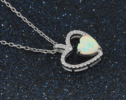 Micro Pave Cubic Zirconia Heart Necklace Pendants Women 925 Sterling Silver Opal Solitaire Necklace Chain