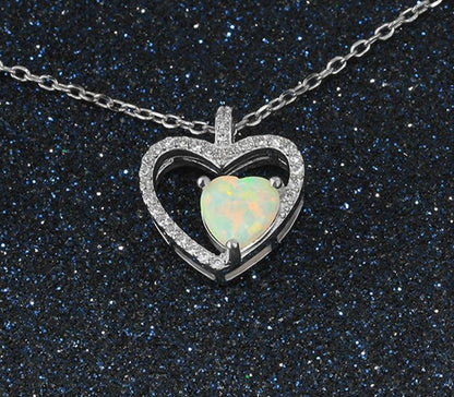 Micro Pave Cubic Zirconia Heart Necklace Pendants Women 925 Sterling Silver Opal Solitaire Necklace Chain