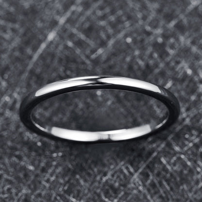 Silver stack rings crafted from polished Tungsten, offering a sleek domed shape and comfort fit.