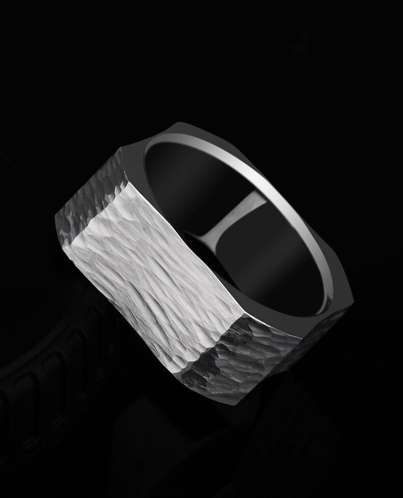 Square wedding ring in silver Tungsten with a unique shape.