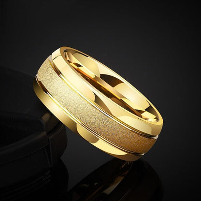 Tungsten gold mens wedding rings with smooth polished edges and domed design.